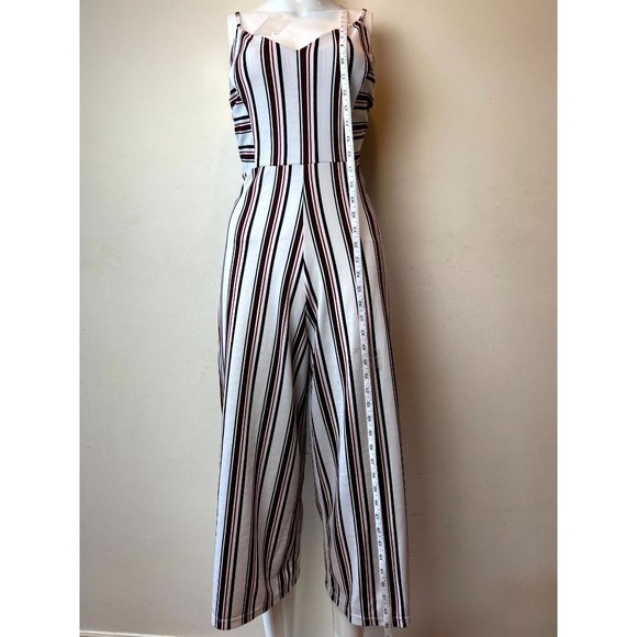 Piel Morena Women's Striped Jumpsuit Sweetheart Wide Leg Backless White Red SZ 2 - Picture 3 of 7